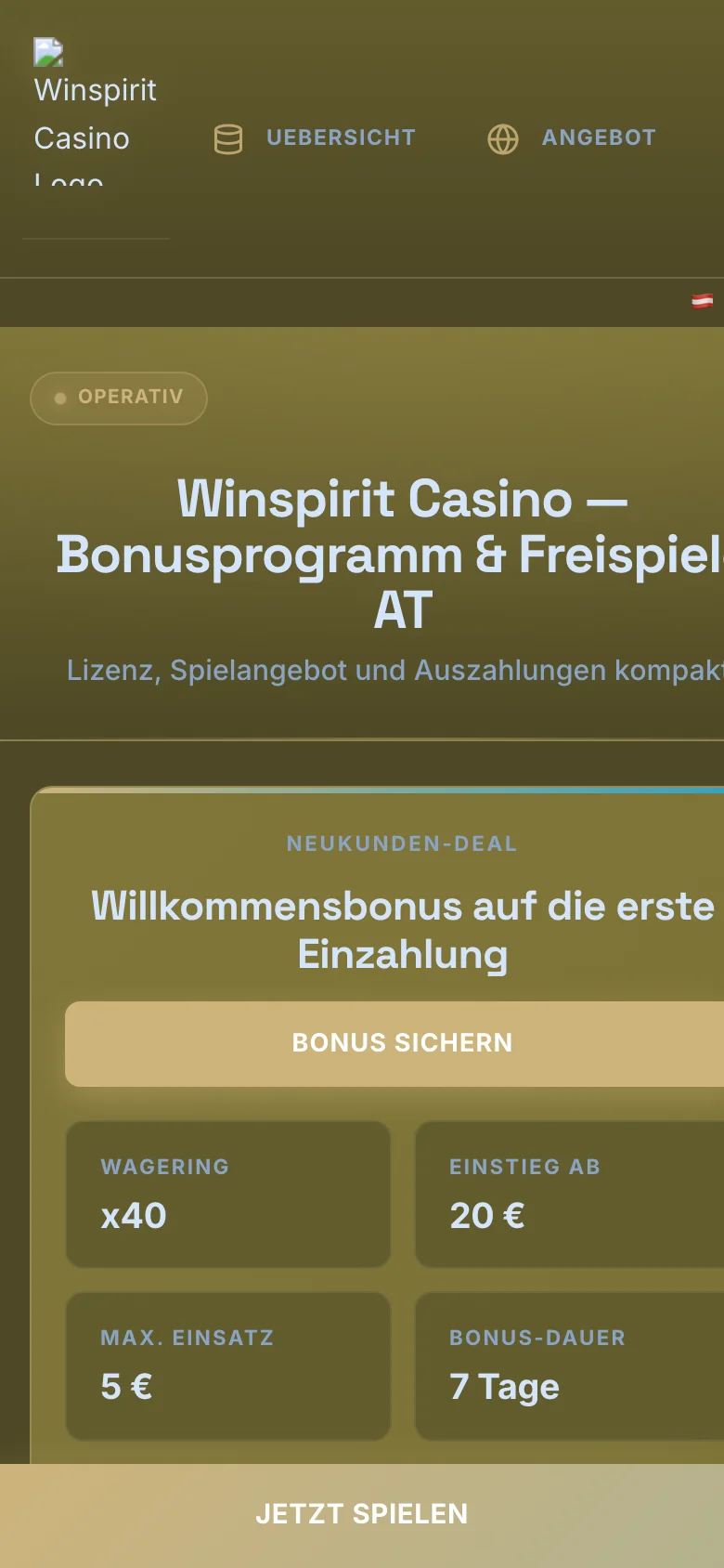 Winspirit Casino mobile lobby screenshot