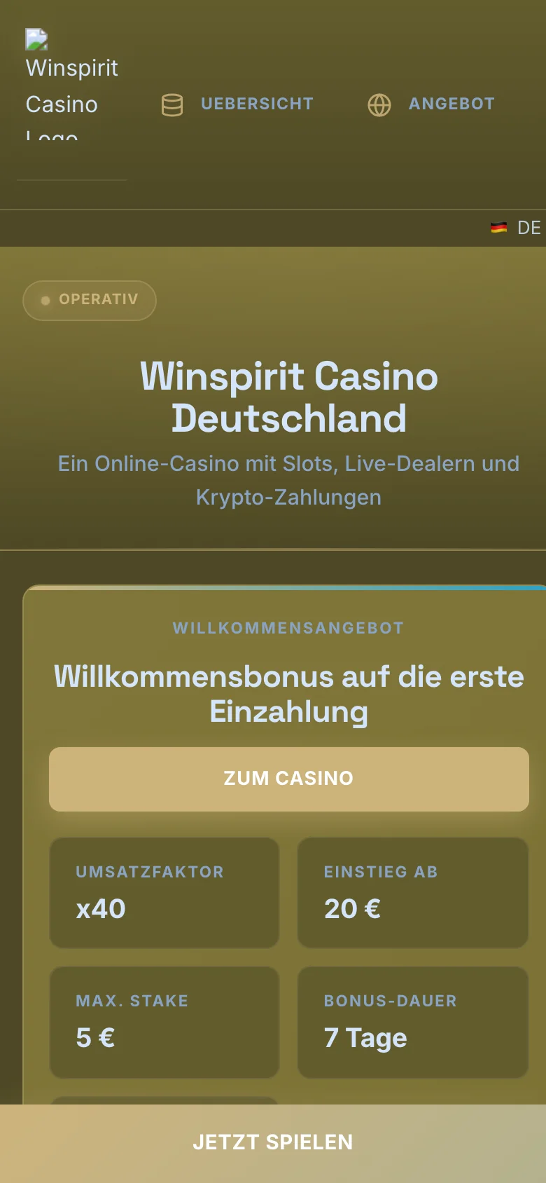 Winspirit Casino mobile lobby screenshot