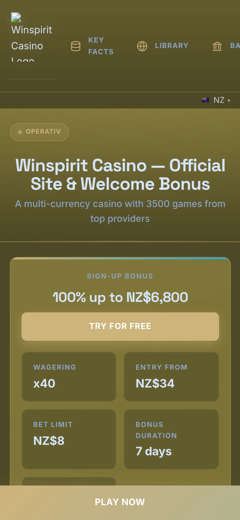 Winspirit Casino mobile lobby screenshot