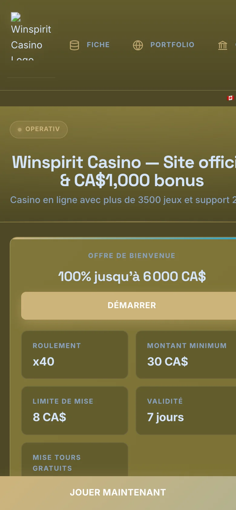 Winspirit Casino mobile lobby screenshot